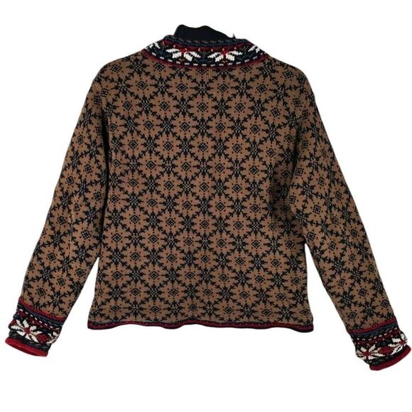 Vtg Icelandic Design Sweater Jacket Womens S Nordic Brown Multicolor Lined - Picture 7 of 15